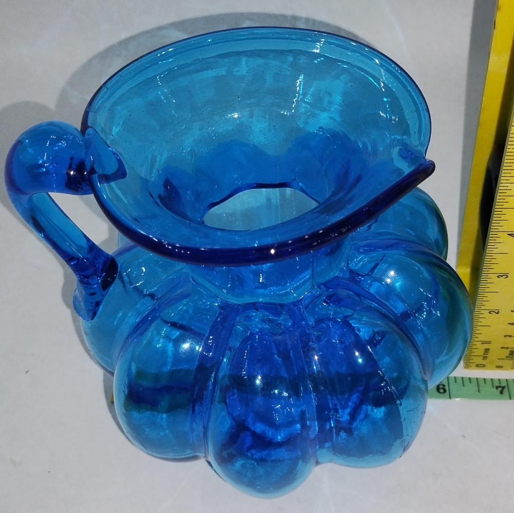 Clevenger Brothers Mid-Century Blue Art Glass Hand Blown Pumpkin Design … - Picture 4 of 8
